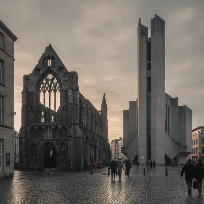 The ruined medieval cathedral beside the modern cathedral in Coventry city centre